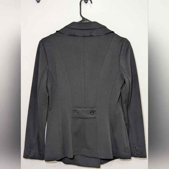 WHBM Black Ruffle Double Breasted Blazer Size 2 Corpcore Coquette Dark Academia - Picture 10 of 11